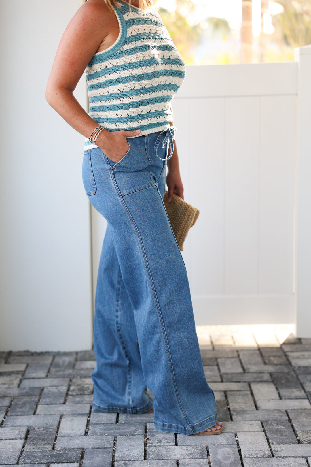 High Rise Tie Waist Wide Leg Jeans - Lush Life