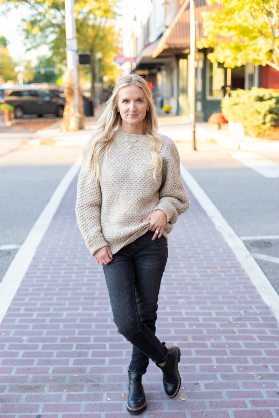 Eliana Boatneck Waffle Sweater