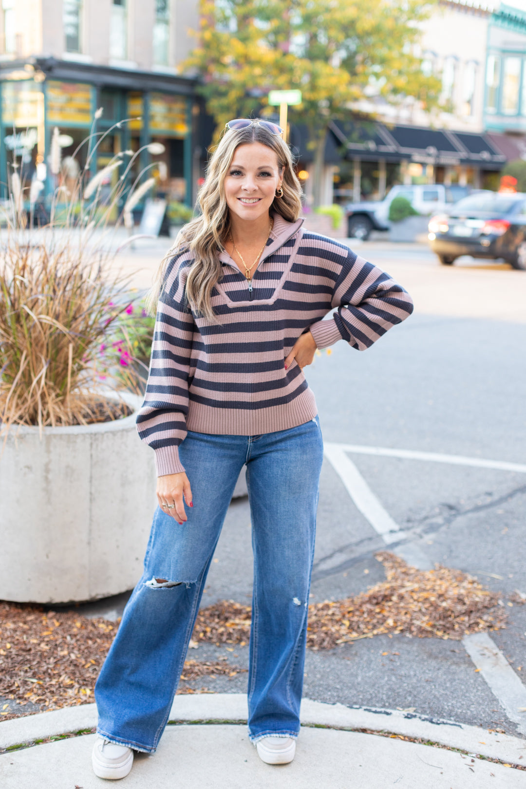 Harriet Half Zip Stripe Sweater