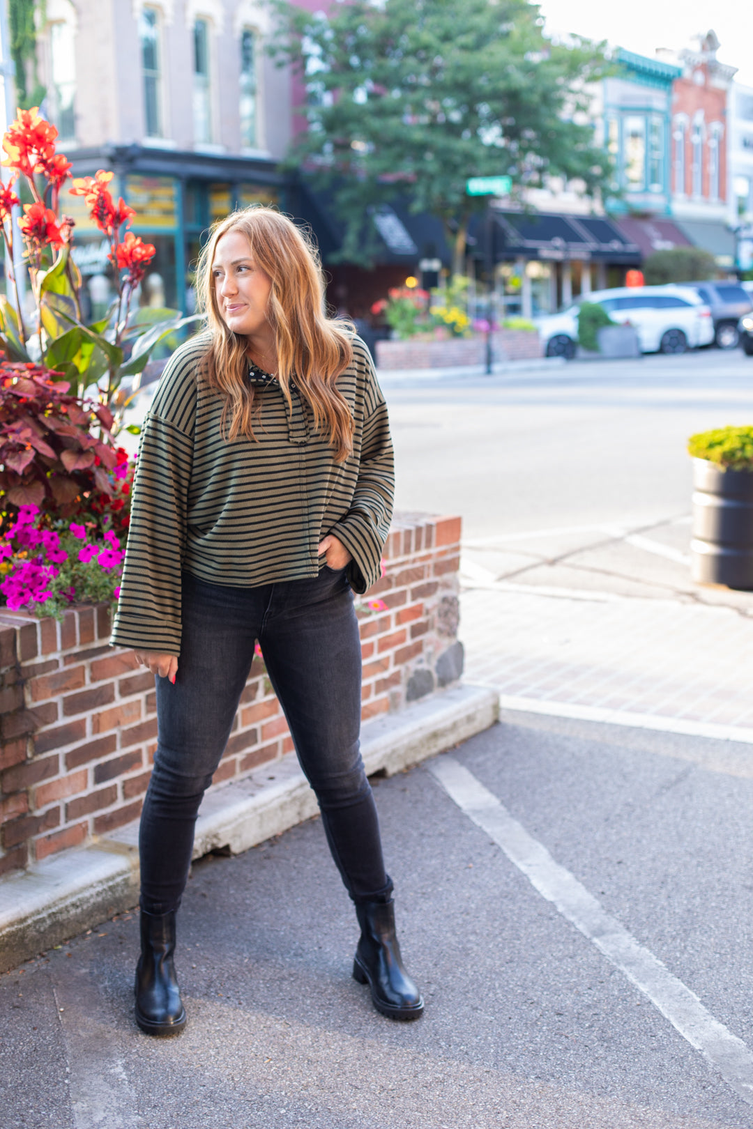 Olive Striped Henley