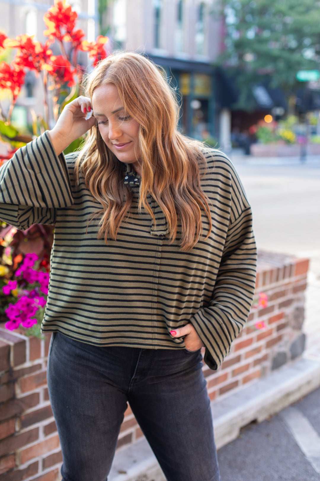 Olive Striped Henley