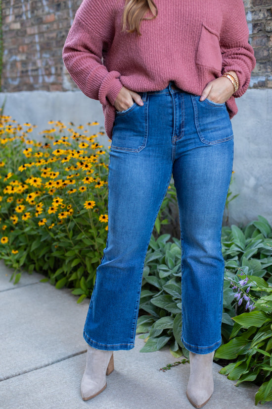 Risen High Rise Ankle Flare Jeans