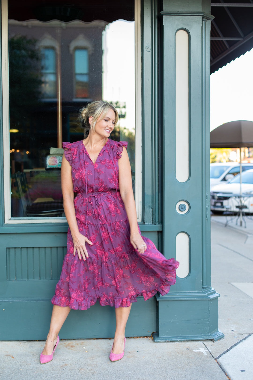 Merlot Ruffle Midi Dress