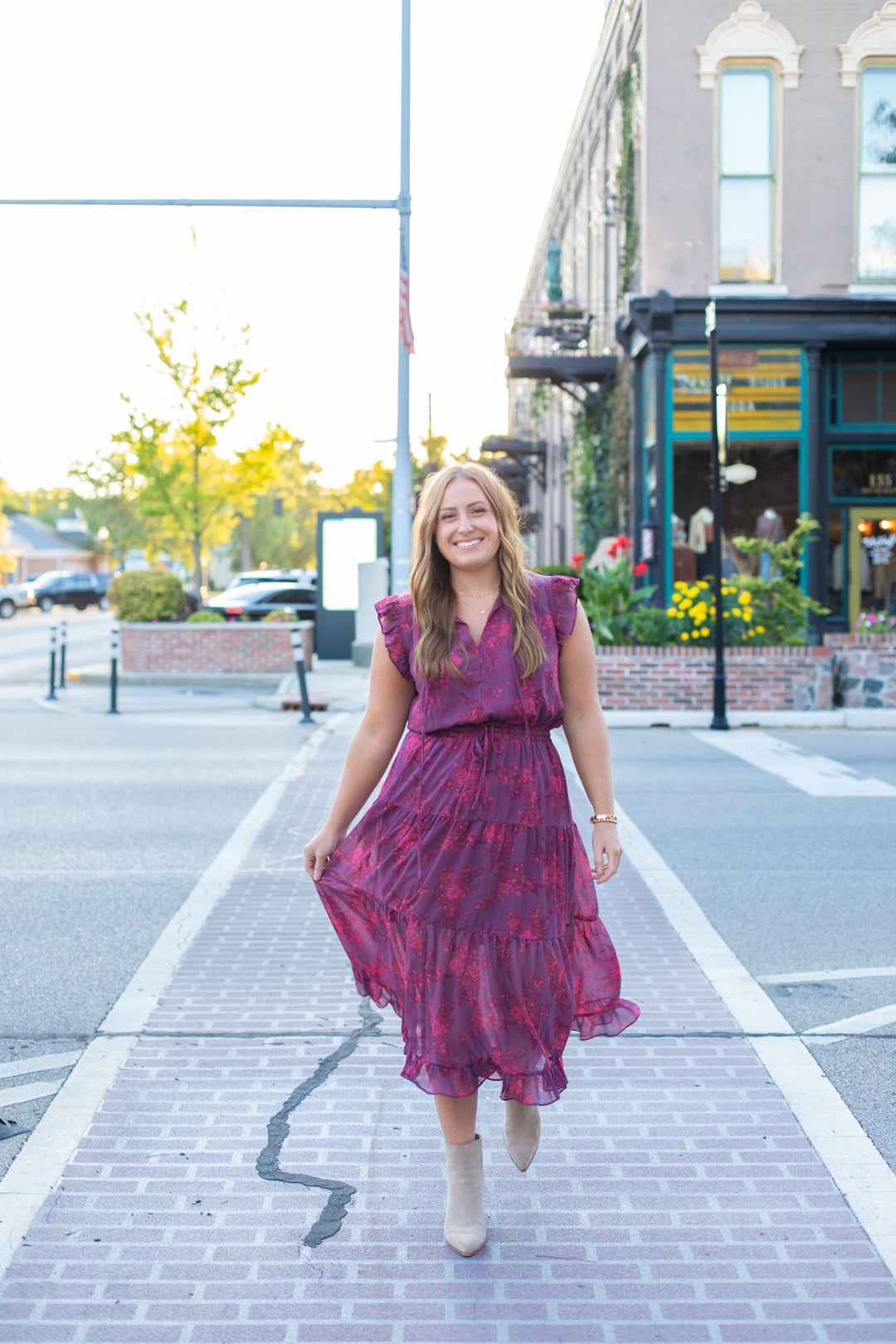 Merlot Ruffle Midi Dress