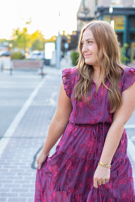 Merlot Ruffle Midi Dress