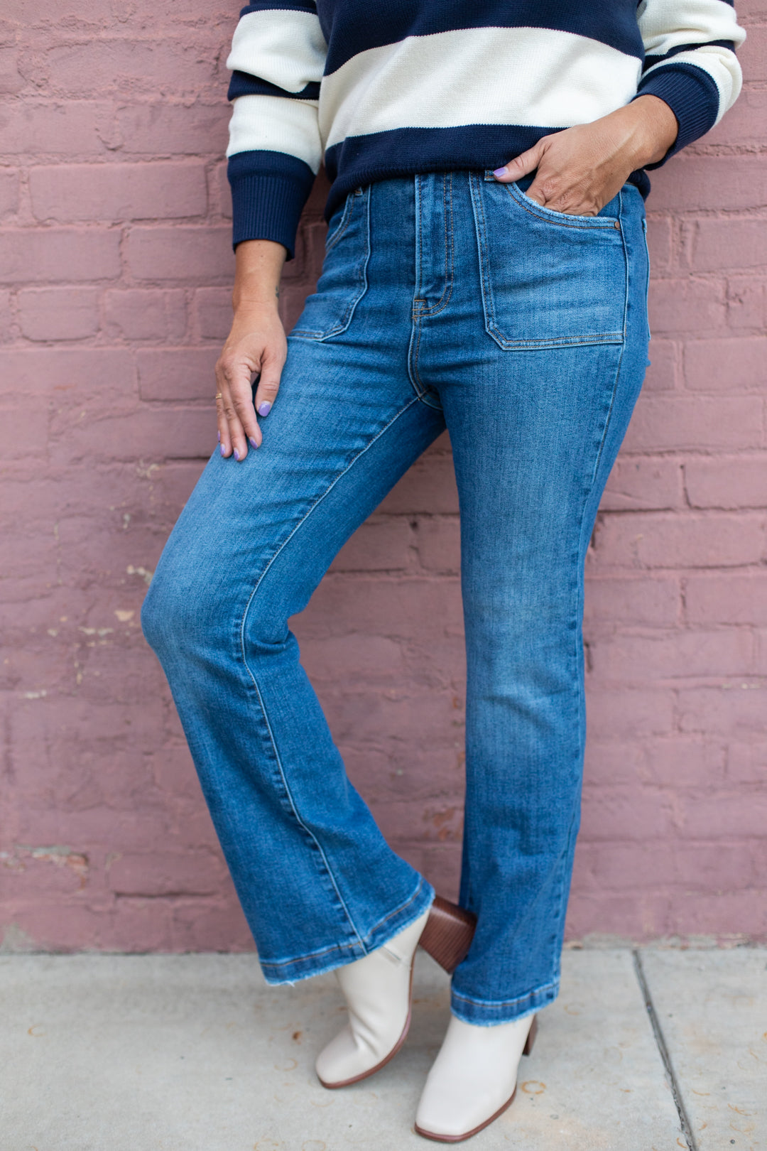 Risen High Rise Ankle Flare Jeans