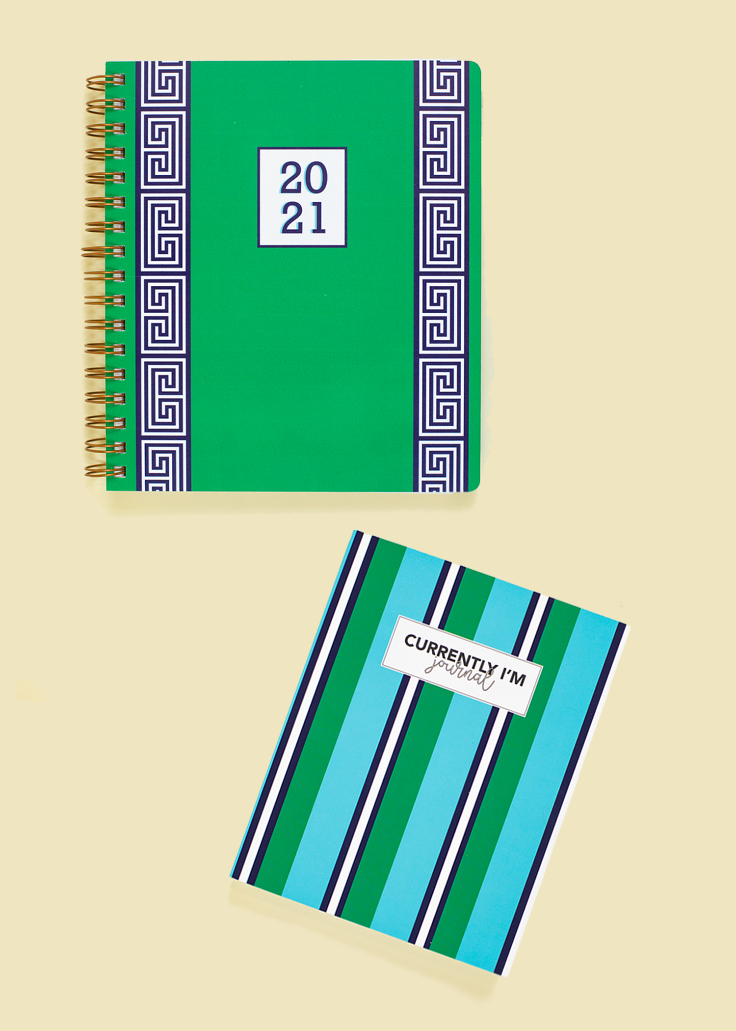 1 Year Currently I'm Gratitude Journal: Green & Blue Stripes